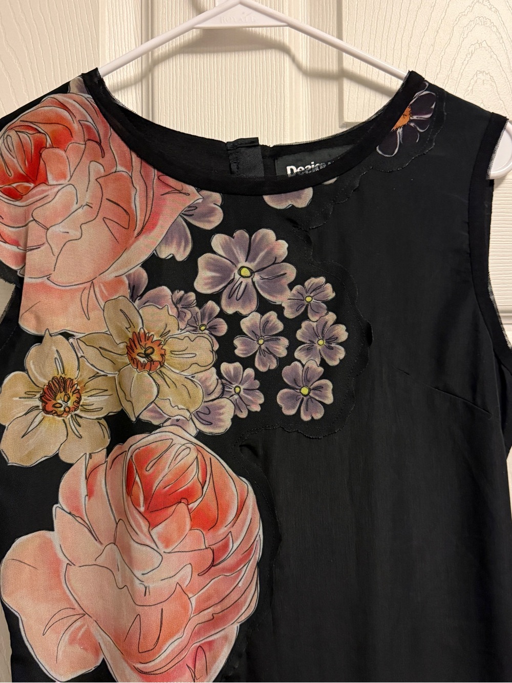 Black Floral Sheath Dress with Pink and Pastel Blooms - Picture 2 of 6